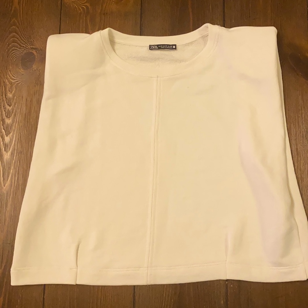 Zara Cream Top with Shoulder Pads and Wide Sleeves